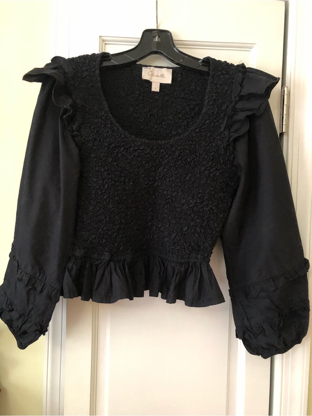 Cleobella Black Smocked Ruffle Long Sleeve Top
